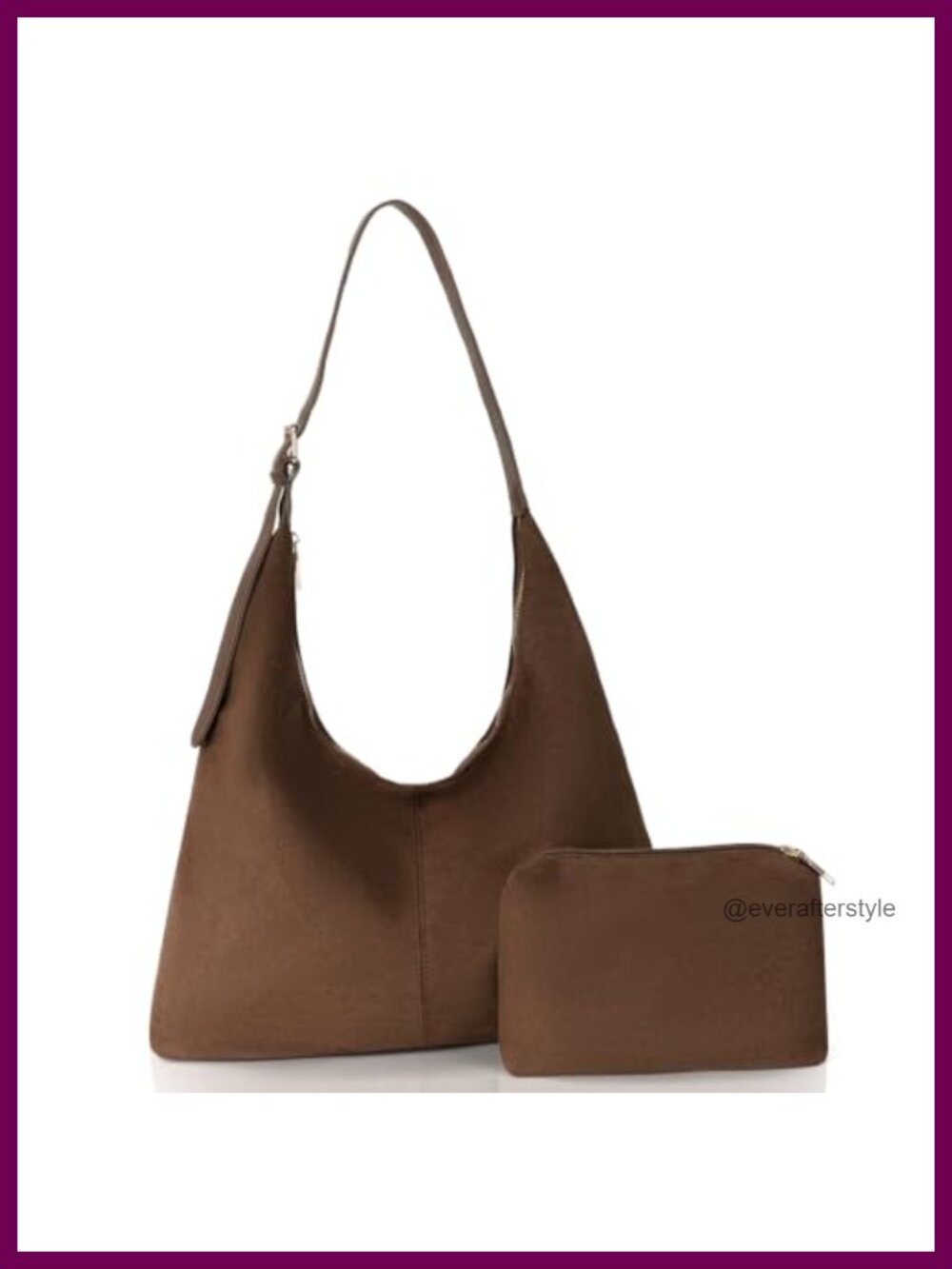 Faux Suede Tote Bag Slouchy Hobo Shoulder Bag with Pouch Full Zip